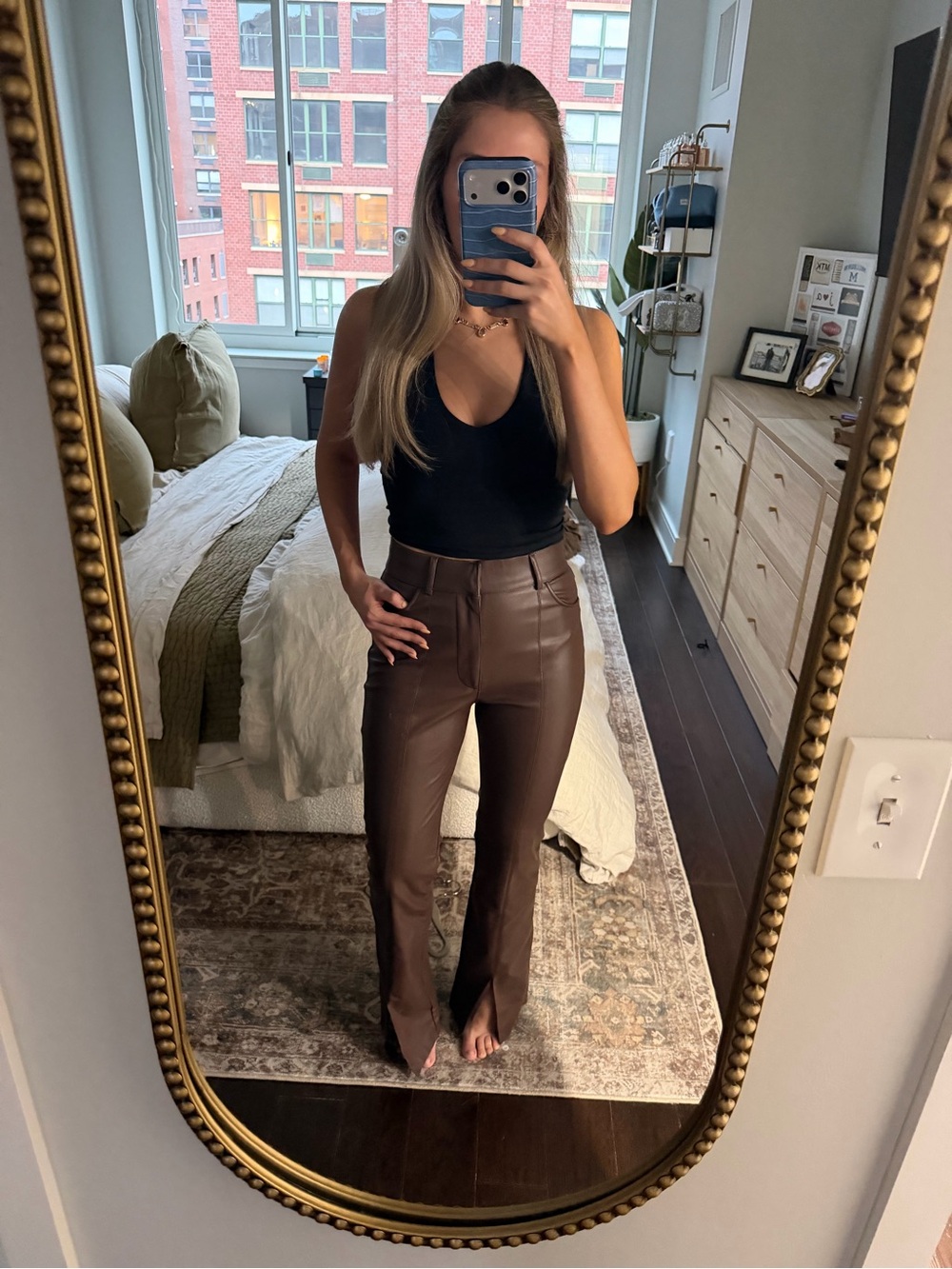 Faux Leather Brown Bootcut Pants